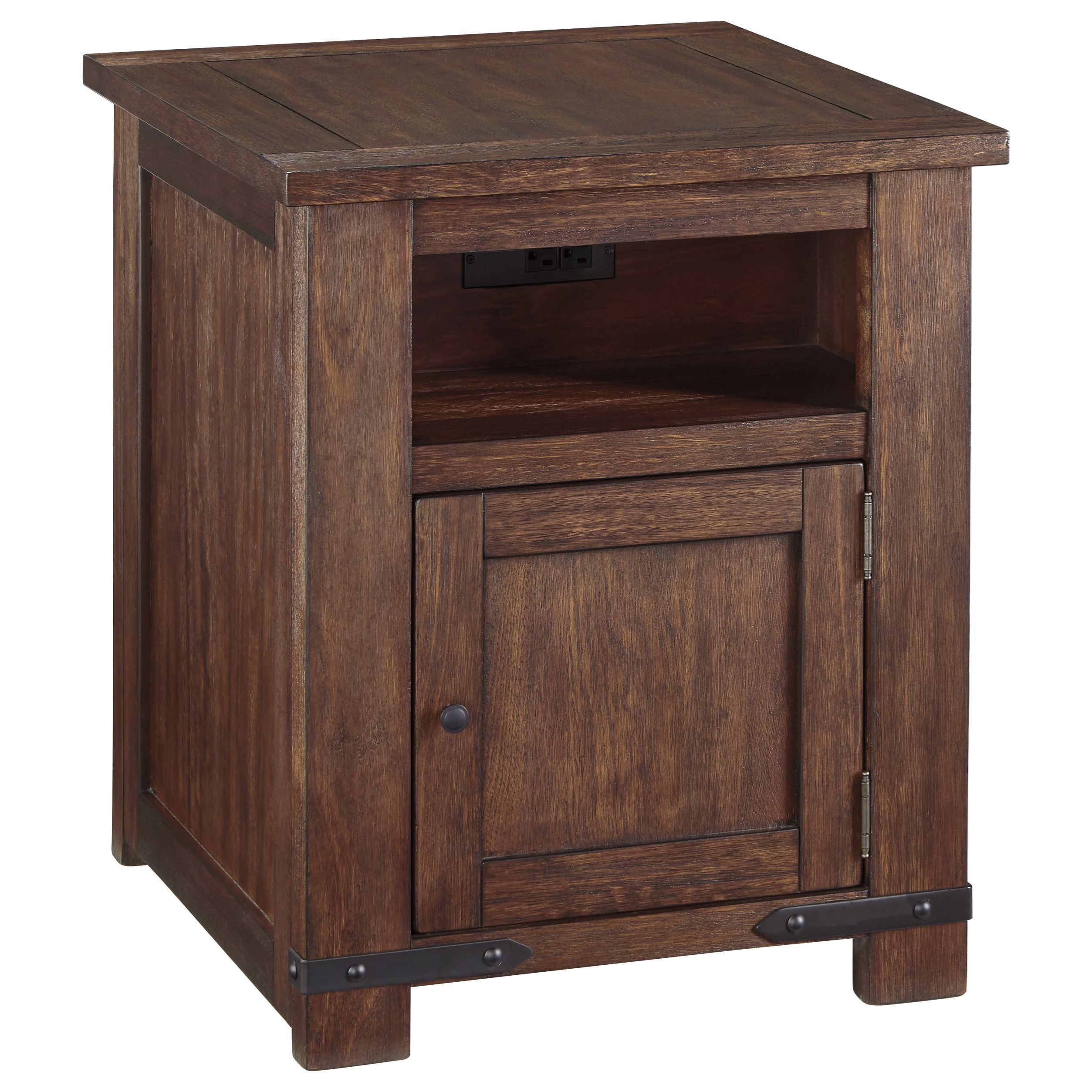 Signature Design by Ashley Budmore Rustic End Table with USB Charging Ports Godby Home